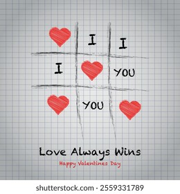 Background game tic tac toe love with hearts and text i love you	