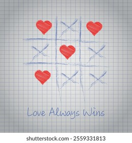 Background game tic tac toe love with hearts and text i love you	