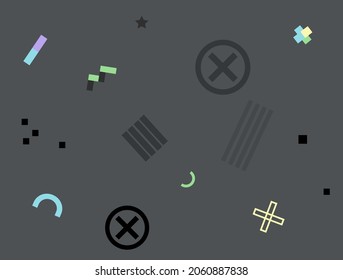 Background for the gamer. Gray background with different elements, x-circle, cross, pixel. Vector illustration in a modern style for the presentation of words.