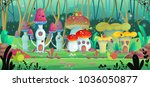Background for games and mobile applications. Mushroom houses. Vector illustration.