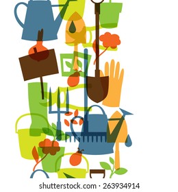 Background with garden design elements and icons.