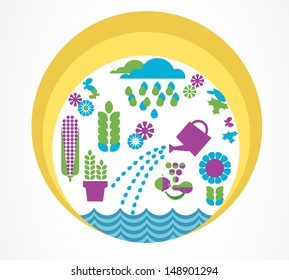 background of garden objects; organic set
