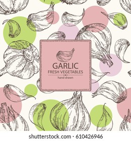 Background with garlic. hand drawn.