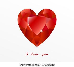 background with gemstone in a shape of heart. brilliant diamond of red color, decorative beautiful background for the invitation, a banner, a card for St. Valentine's Day