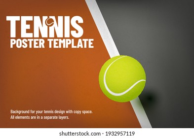 Background with gently grungy texture and tennis ball - place for your text, poster or invitation template. Vector illustration.