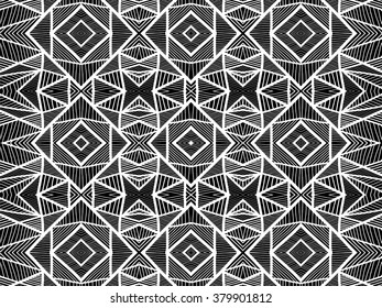 Background geometric abstract. Simple tribal ornament. Monogram black and white. Vector texture can be used for web design, wallpapers, textile, interior, printed products and other.