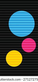 Hintergrund geometrischer Kreis bunt auf schwarzer Farbe. Texturbanner mit 3D-Farbverlauf-Streifen