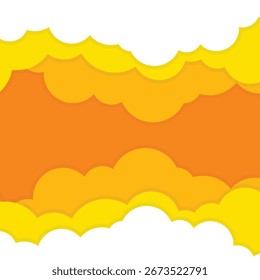Background Geometric cloud shapes. Paper cut style. yellow orange color banner