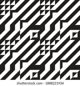 Background geometric design. Abstract seamless pattern. Diagonal stripes. Black and white contrast colors. Concept banner. Vector illustration. 