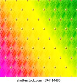 Background with geometric elements. Vector illustration. Print on textile. Colorful texture with rhombus. Abstract  glitch. Mardi Gras background. Mosaic rainbow .