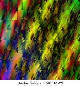 Background with geometric elements. Vector illustration. Print on textile. Colorful texture with rhombus. Abstract  glitch. Mardi Gras background. Mosaic rainbow .
