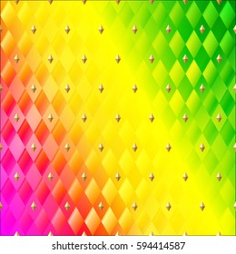 Background with geometric elements. Vector illustration. Print on textile. Colorful texture with rhombus. Abstract  glitch. Mardi Gras background. Mosaic rainbow .