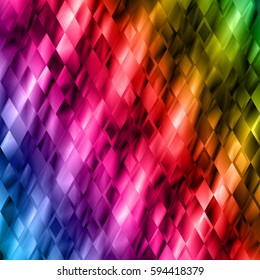 Background with geometric elements. Vector illustration. Print on textile. Colorful texture with rhombus. Abstract  glitch. Mardi Gras background. Mosaic rainbow .