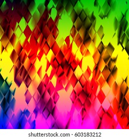 Background with geometric elements. Vector illustration. Print on textile. Colorful texture with rhombus. Abstract  glitch. Mardi Gras background. Mosaic rainbow .