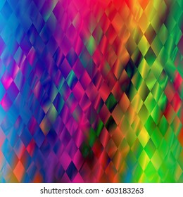 Background with geometric elements. Vector illustration. Print on textile. Colorful texture with rhombus. Abstract  glitch. Mardi Gras background. Mosaic rainbow .
