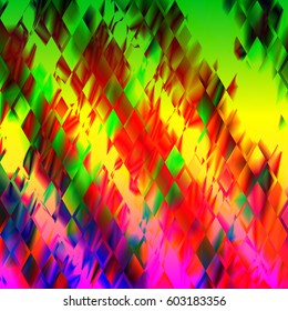 Background with geometric elements. Vector illustration. Print on textile. Colorful texture with rhombus. Abstract  glitch. Mardi Gras background. Mosaic rainbow .