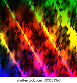 Background with geometric elements. Vector illustration. Print on textile. Colorful texture with rhombus. Abstract  glitch. Mardi Gras background. Mosaic rainbow .