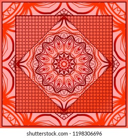 background, geometric floral mandala pattern with ornate lace frame. illustration. for Scarf Print, Fabric, Covers, Scrapbooking, Bandana, Pareo, Shawl