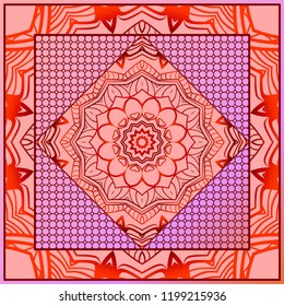 background, geometric floral mandala pattern with ornate lace frame. illustration. for Scarf Print, Fabric, Covers, Scrapbooking, Bandana, Pareo, Shawl
