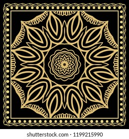 background, geometric floral mandala pattern with ornate lace frame. illustration. for Scarf Print, Fabric, Covers, Scrapbooking, Bandana, Pareo, Shawl