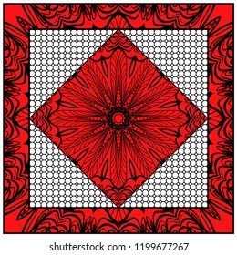 background, geometric floral mandala pattern with ornate lace frame. illustration. for Scarf Print, Fabric, Covers, Scrapbooking, Bandana, Pareo, Shawl