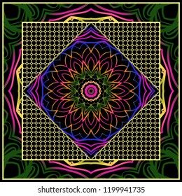 background, geometric floral mandala pattern with ornate lace frame. illustration. for Scarf Print, Fabric, Covers, Scrapbooking, Bandana, Pareo, Shawl