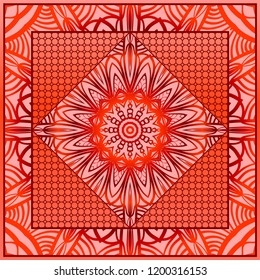 background, geometric floral mandala pattern with ornate lace frame. illustration. for Scarf Print, Fabric, Covers, Scrapbooking, Bandana, Pareo, Shawl