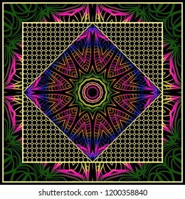 background, geometric floral mandala pattern with ornate lace frame. illustration. for Scarf Print, Fabric, Covers, Scrapbooking, Bandana, Pareo, Shawl