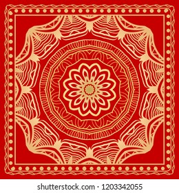 background, geometric floral mandala pattern with ornate lace frame. illustration. for Scarf Print, Fabric, Covers, Scrapbooking, Bandana, Pareo, Shawl