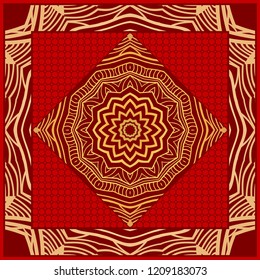 background, geometric floral mandala pattern with ornate lace frame. illustration. for Scarf Print, Fabric, Covers, Scrapbooking, Bandana, Pareo, Shawl