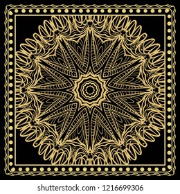 background, geometric floral mandala pattern with ornate lace frame. illustration. for Scarf Print, Fabric, Covers, Scrapbooking, Bandana, Pareo, Shawl