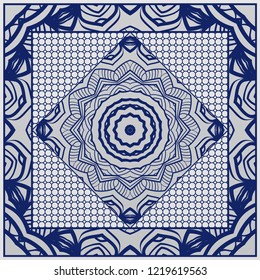 background, geometric floral mandala pattern with ornate lace frame. illustration. for Scarf Print, Fabric, Covers, Scrapbooking, Bandana, Pareo, Shawl