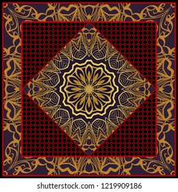 background, geometric floral mandala pattern with ornate lace frame. illustration. for Scarf Print, Fabric, Covers, Scrapbooking, Bandana, Pareo, Shawl