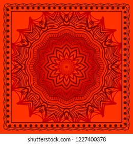 background, geometric floral mandala pattern with ornate lace frame. illustration. for Scarf Print, Fabric, Covers, Scrapbooking, Bandana, Pareo, Shawl