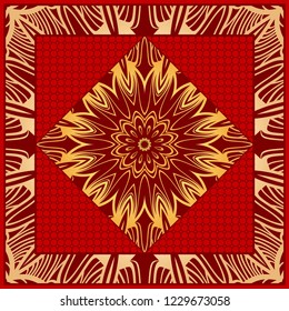 background, geometric floral mandala pattern with ornate lace frame. illustration. for Scarf Print, Fabric, Covers, Scrapbooking, Bandana, Pareo, Shawl