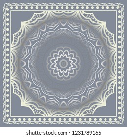 background, geometric floral mandala pattern with ornate lace frame. illustration. for Scarf Print, Fabric, Covers, Scrapbooking, Bandana, Pareo, Shawl