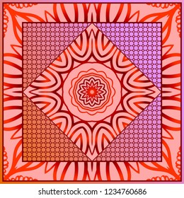 background, geometric floral mandala pattern with ornate lace frame. illustration. for Scarf Print, Fabric, Covers, Scrapbooking, Bandana, Pareo, Shawl
