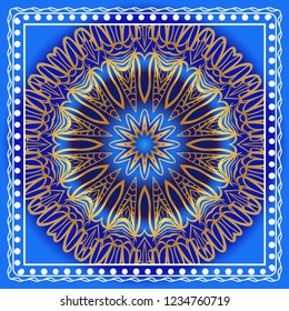 background, geometric floral mandala pattern with ornate lace frame. illustration. for Scarf Print, Fabric, Covers, Scrapbooking, Bandana, Pareo, Shawl