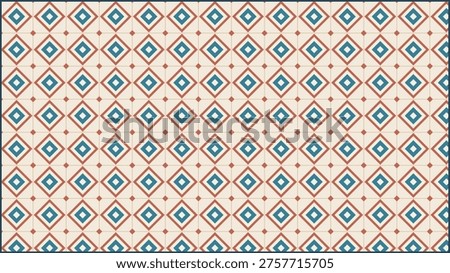 Background geometric pattern with blue and terracotta diamond tiles in retro style vector illustration for interior design wallpaper textile floor decoration vintage repeating mosaic layout