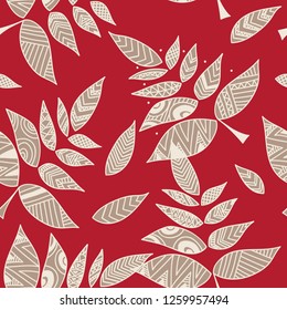  Background with geometric pattern branch and leaves, nature ornament, floral decorative element, vector design.