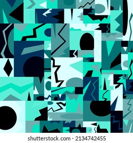 Background with geometric pattern. Circles, squares and rectangles