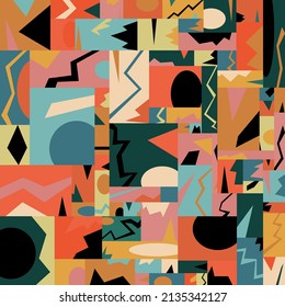 Background with geometric pattern. Circles, squares and rectangles