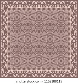 background, geometric pattern with ornate lace frame. illustration. for Scarf Print, Fabric, Covers, Scrapbooking, Bandana, Pareo, Shawl.