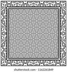 background, geometric pattern with ornate lace frame. illustration. for Scarf Print, Fabric, Covers, Scrapbooking, Bandana, Pareo, Shawl.