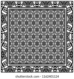 background, geometric pattern with ornate lace frame. illustration. for Scarf Print, Fabric, Covers, Scrapbooking, Bandana, Pareo, Shawl.