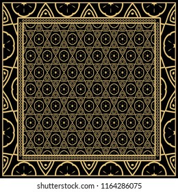background, geometric pattern with ornate lace frame. illustration. for Scarf Print, Fabric, Covers, Scrapbooking, Bandana, Pareo, Shawl.