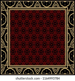 background, geometric pattern with ornate lace frame. illustration. for Scarf Print, Fabric, Covers, Scrapbooking, Bandana, Pareo, Shawl.