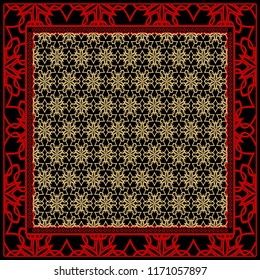 background, geometric pattern with ornate lace frame. illustration. for Scarf Print, Fabric, Covers, Scrapbooking, Bandana, Pareo, Shawl