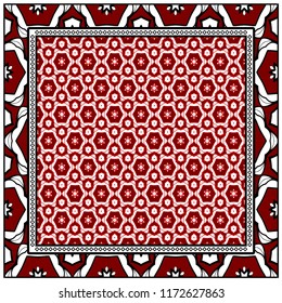 background, geometric pattern with ornate lace frame. illustration. for Scarf Print, Fabric, Covers, Scrapbooking, Bandana, Pareo, Shawl