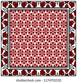 background, geometric pattern with ornate lace frame. illustration. for Scarf Print, Fabric, Covers, Scrapbooking, Bandana, Pareo, Shawl